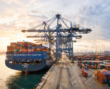 Container ship transporting goods internationally